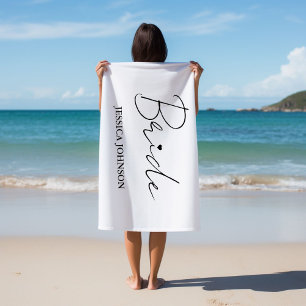 Minimalist Calligraphy Bride Bachelorette Party Beach Towel