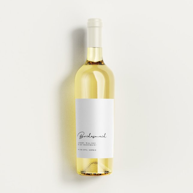 Minimalist Calligraphy Bridesmaid Proposal Wine Label (Creator Uploaded)