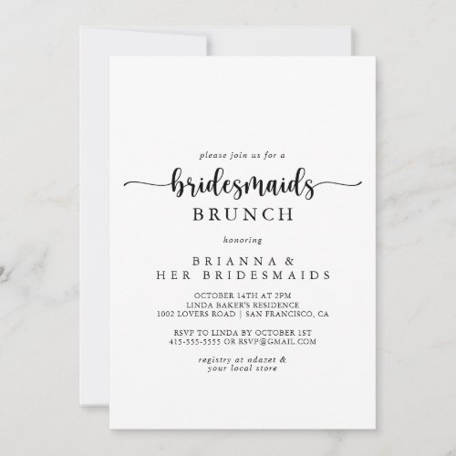 Minimalist Calligraphy Bridesmaids Brunch Shower   Invitation