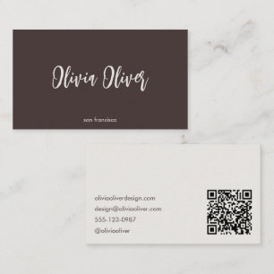 Minimalist Calligraphy Brown Cream Modern QR Code Business Card