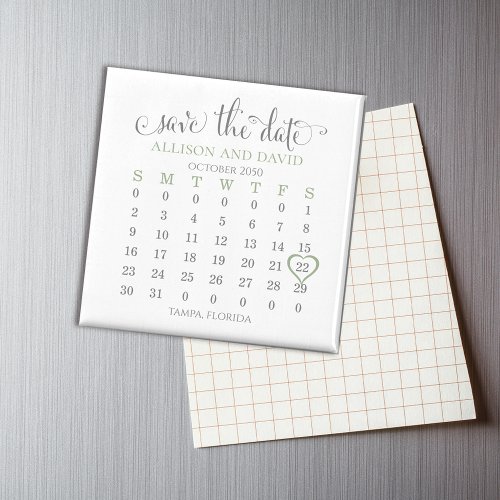 Minimalist Calligraphy Calendar 5 Rows Green Magnet