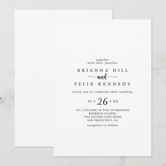 Minimalist Calligraphy Casual Wedding Invitation (Front/Back)