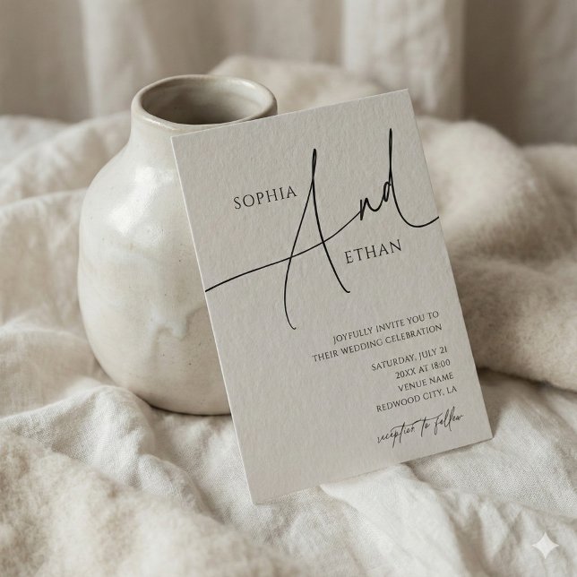 Minimalist Calligraphy Casual White Wedding Invitation (Creator Uploaded)