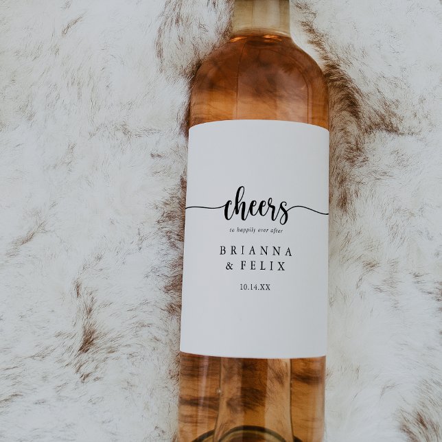 Minimalist Calligraphy Cheers Wedding Wine Labels (Creator Uploaded)