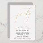 MINIMALIST Calligraphy chic 40th birthday gold Foil Invitation<br><div class="desc">by kat massard >>> https://linktr.ee/simplysweetpaperie <<< A trendy, hand lettered invitation design for your BIRTHDAY - I have most ages available in store TIP :: 1. To change/move graphics & fonts and add more text - hit the "customise it" button. - - - - - - - - - -...</div>