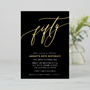 MINIMALIST Calligraphy chic 50th birthday gold Foi Foil Invitation