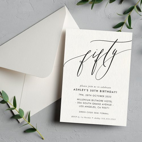 MINIMALIST Calligraphy chic 50th birthday Invitation