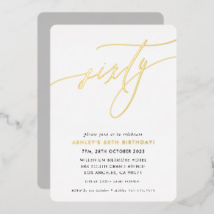 MINIMALIST Calligraphy chic 60th birthday gold Foil Invitation