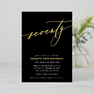 MINIMALIST Calligraphy chic 70th birthday gold Foi Foil Invitation