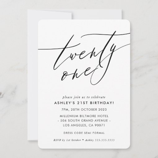 MINIMALIST Calligraphy chic stylish 21st birthday Invitation | Zazzle