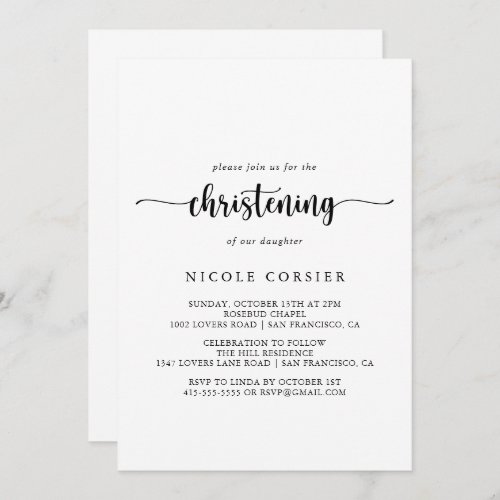 Minimalist Calligraphy Christening Invitation