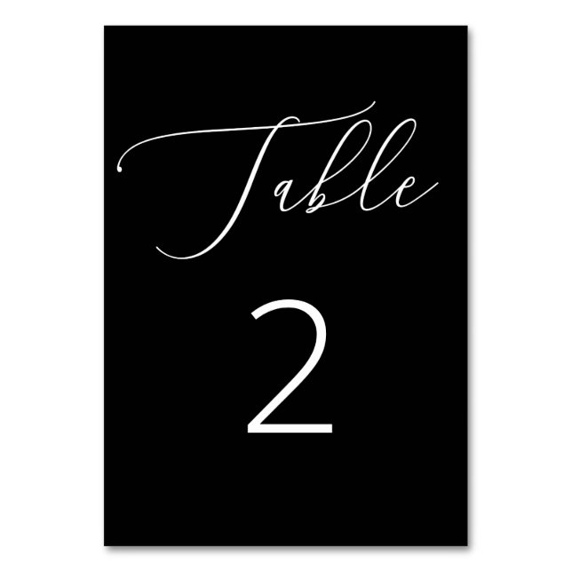 Minimalist Calligraphy | Classic Black Wedding Table Number (Front)