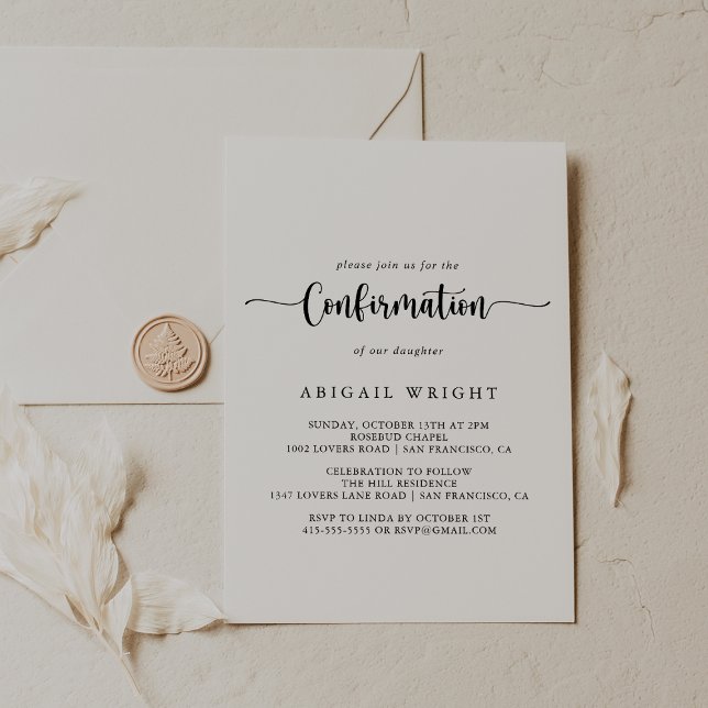 Minimalist Calligraphy Confirmation  Invitation (Creator Uploaded)