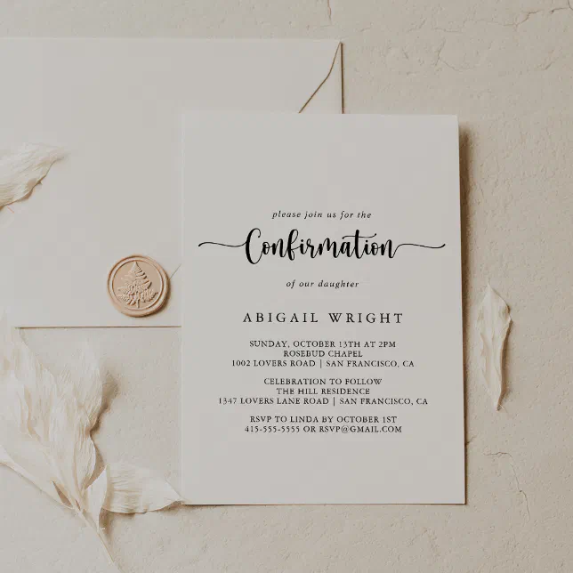 Minimalist Calligraphy Confirmation Invitation | Zazzle