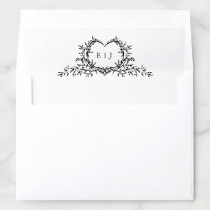 Minimalist Calligraphy Crest monogram Wedding Envelope Liner