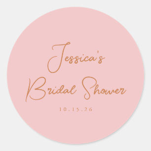 Minimalist Calligraphy Cute Pink Bridal Shower Classic Round Sticker
