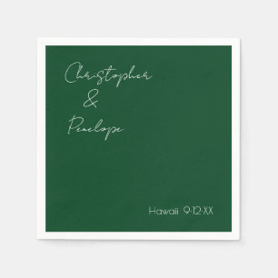 Minimalist Calligraphy Dark Emerald Wedding Napkins