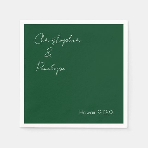 Minimalist Calligraphy Dark Emerald Wedding    Napkins