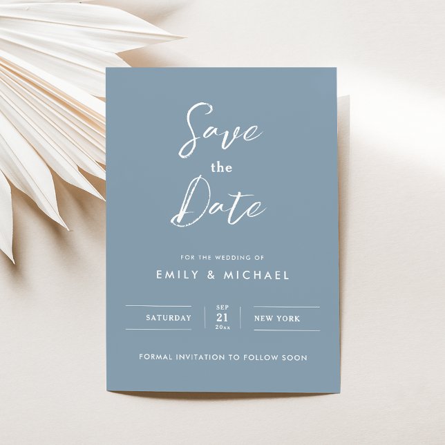 Minimalist Calligraphy Dusty Blue Save The Date (Creator Uploaded)