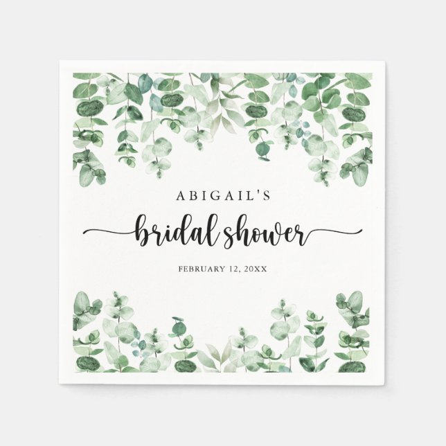 Minimalist Calligraphy Eucalyptus Bridal Shower  Napkins (Front)