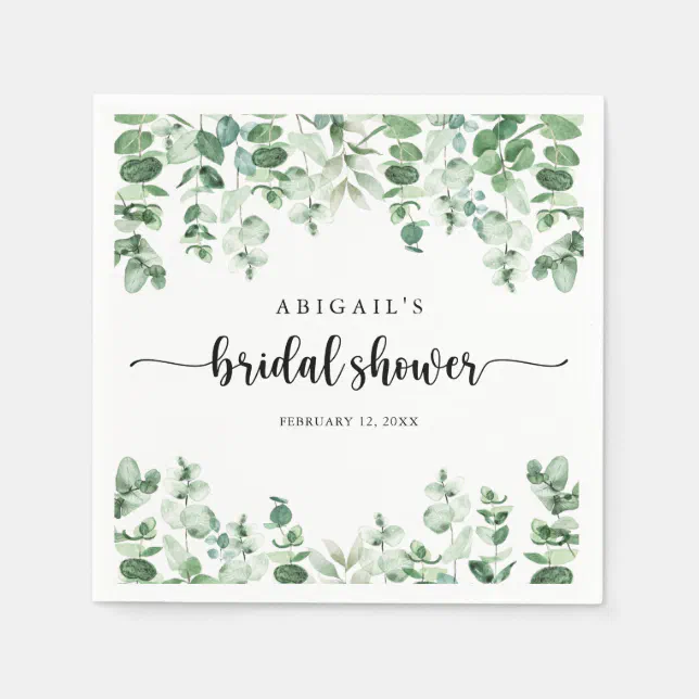 Minimalist Calligraphy Eucalyptus Bridal Shower Napkins Zazzle