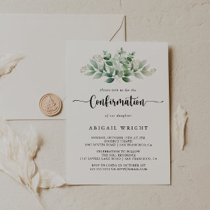 Minimalist Calligraphy Eucalyptus Confirmation  Invitation