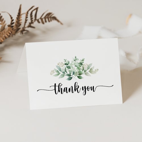 Minimalist Calligraphy Eucalyptus Folded Wedding  Thank You Card