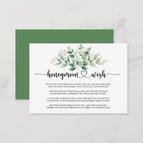 Minimalist Calligraphy Eucalyptus Honeymoon Wish  Enclosure Card