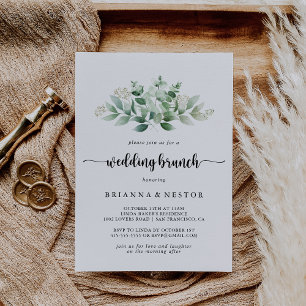 Minimalist Calligraphy Eucalyptus Wedding Brunch Invitation