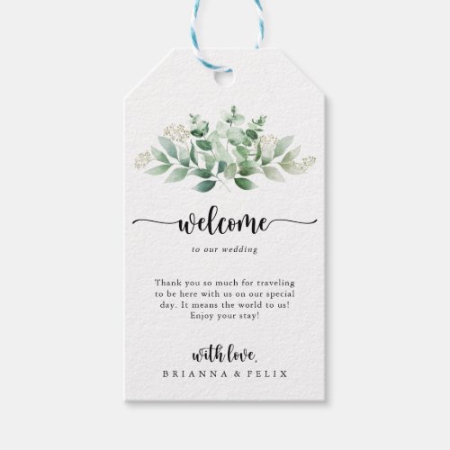 Minimalist Calligraphy Eucalyptus Wedding Welcome  Gift Tags