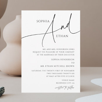 Minimalist Calligraphy Formal White Wedding Invitation by CrispinStore at Zazzle