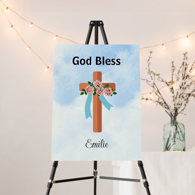 Minimalist Calligraphy God bless Baptism sign  (In Situ (Stand))