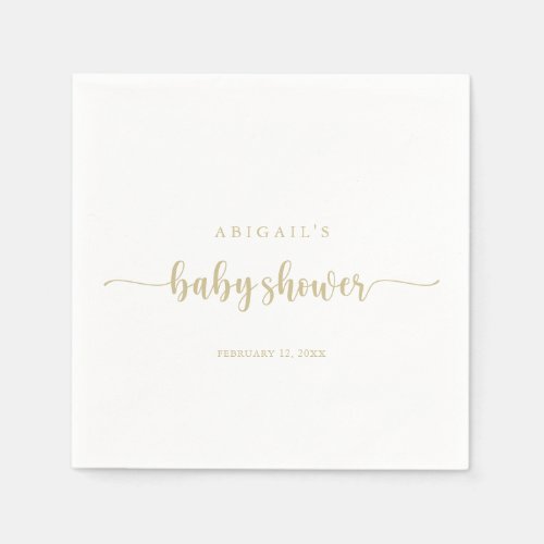 Minimalist Calligraphy Gold Baby Shower Napkins