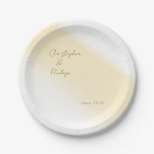 Minimalist Calligraphy Gold Watercolor Wedding   Paper Plates