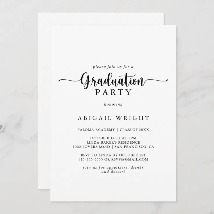 Minimalist Calligraphy Graduation Party Invitation | Zazzle