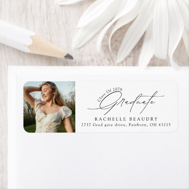 Minimalist Calligraphy Graduation Photo Address Label (Insitu)