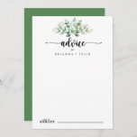 Minimalist Calligraphy Green Eucalyptus Wedding  Advice Card<br><div class="desc">This minimalist calligraphy green eucalyptus wedding advice card is perfect for a rustic wedding. The design features hand-painted watercolor green eucalyptus, inspiring natural beauty. These cards are perfect for a wedding, bridal shower, baby shower, graduation party & more. Personalize the cards with the names of the bride and groom, parents-to-be...</div>
