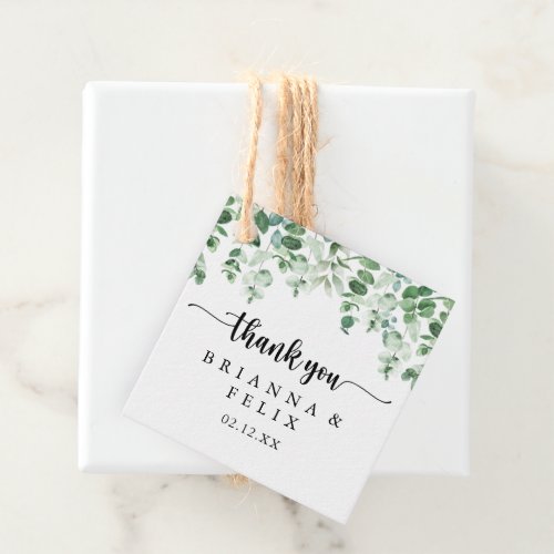 Minimalist Calligraphy Green Eucalyptus Wedding  Favor Tags