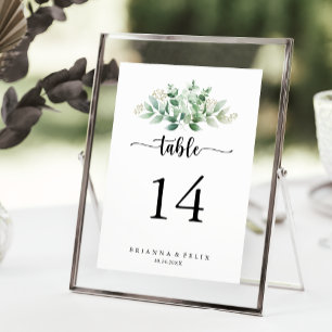 Minimalist Calligraphy Green Eucalyptus Wedding Table Number