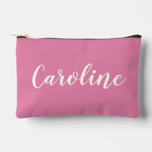 Minimalist Calligraphy Hot Pink Personalized Name  Accessory Pouch
