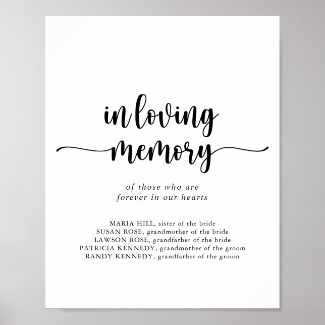 Minimalist Calligraphy In Loving Memory Sign (Front)