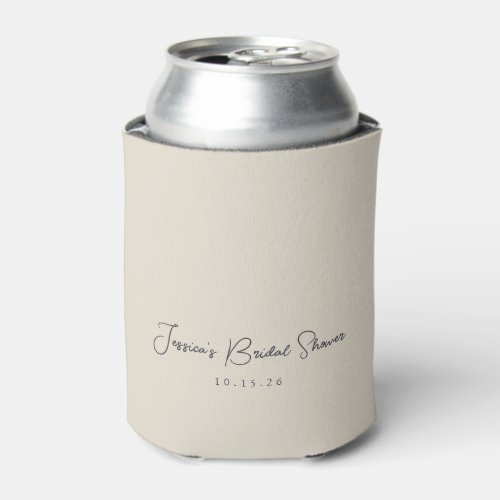 Minimalist Calligraphy Ivory Black Bridal Shower  Can Cooler