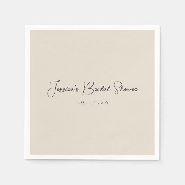 Minimalist Calligraphy Ivory Black Bridal Shower  Napkins (Front)