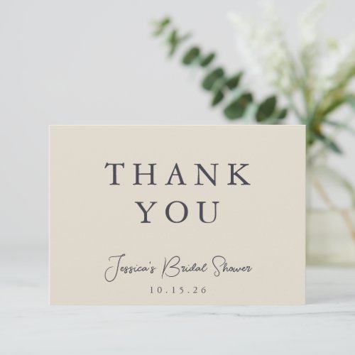 Minimalist Calligraphy Ivory Bridal Shower Flat Thank You Card