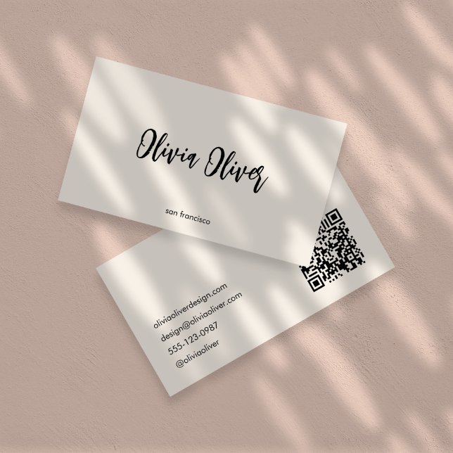 Minimalist Calligraphy Ivory Cream Modern QR Code Business Card (Creator Uploaded)