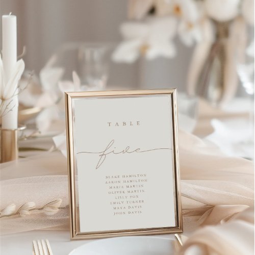 Minimalist Calligraphy Ivory Five Table Number