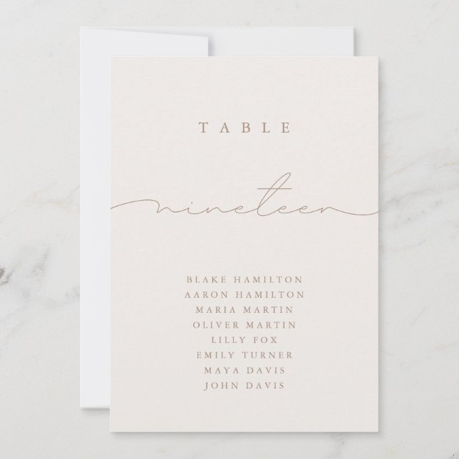 Minimalist Calligraphy Ivory Table Number (Back)