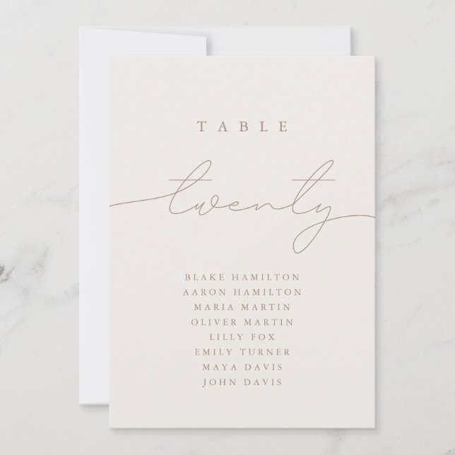 Minimalist Calligraphy Ivory Table Number (Front)