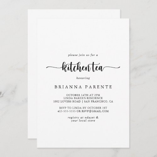 Minimalist Calligraphy Kitchen Tea Bridal Shower  Invitation