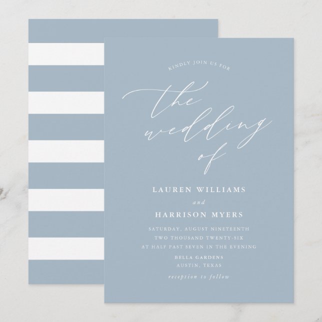 Minimalist Calligraphy Light Blue | Wedding Invitation (Front/Back)